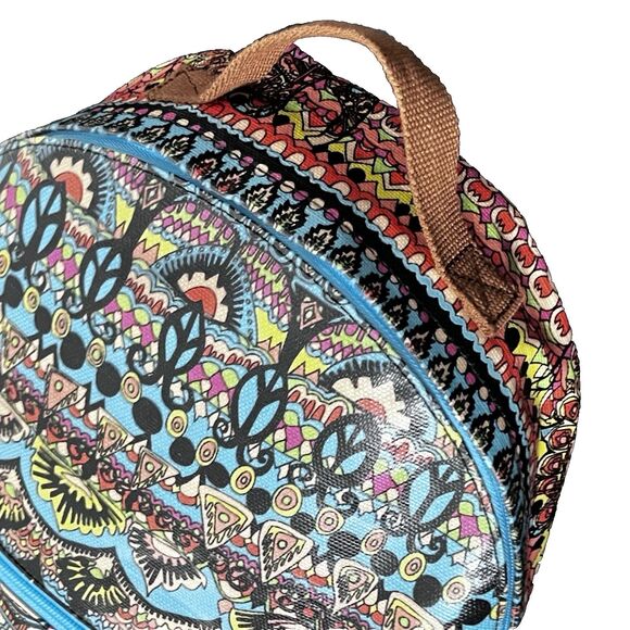 Sakroots Rockaway Backpack Aqua One World Peace Print Coated Canvas Boho Bag - Picture 6 of 16